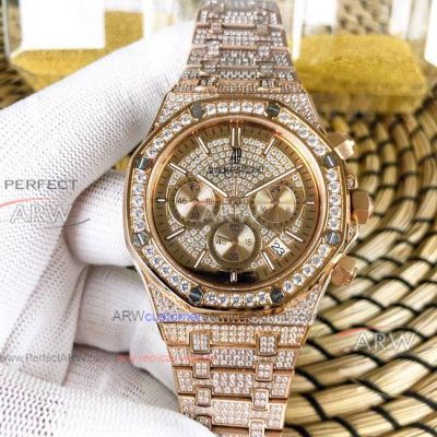 Perfect Replica Audemars Piguet Royal Oak Rose Gold Full Diamond watch